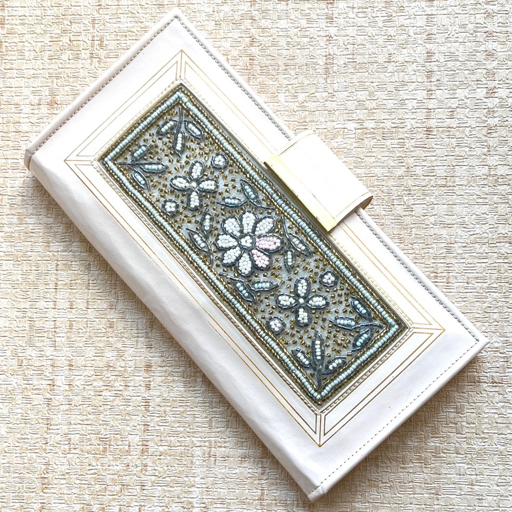Vintage Wallet Evening Clutch Bag Beaded Leather Gilt Brocade Baronet 50s 60s